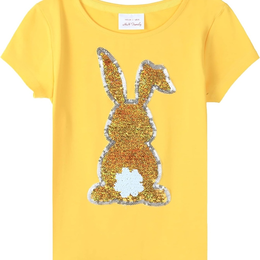 Kids Sequin Bunny Tee - Yellow